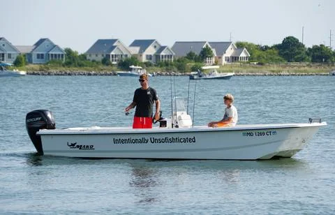 Bethany Beach, Delaware, U.S - August 3, 2024 - Anglers on the boat fishing.. Stock Photos