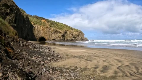 Bethells Cave, a dramatic sea cave located on Bethells Beach, also known as.. Stock Footage 284393087