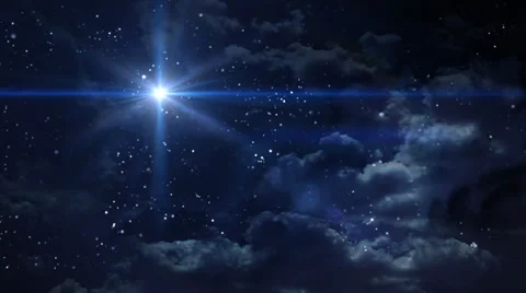 Bethlehem star cross blue planet flare at night Stock Footage 37730376