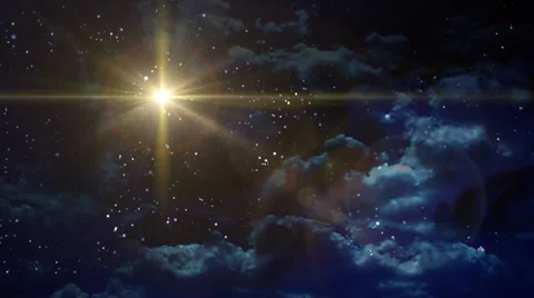 Bethlehem star cross yellow planet flare at night Stock Footage