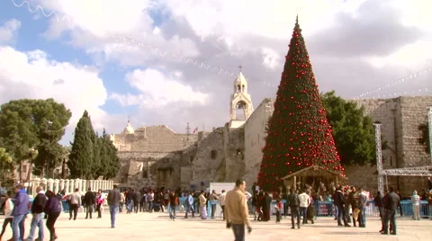 Bethlehem's Manger Square next to the Nativity Church, the birthplace of Christ Stock Footage 65014569