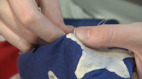 Betsy Ross Sewing First Flag Closeup 3 Stock Footage