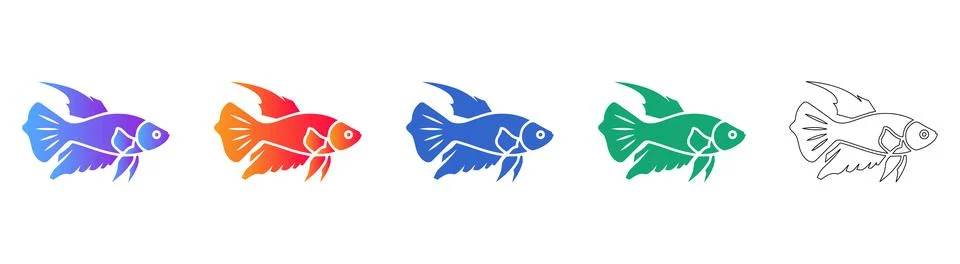Betta Fish Pet Icon Set in Vibrant Colors Stock Illustration