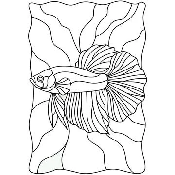 Betta fish stained glass pattern line art vector isolated on white background Illustrazione stock