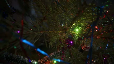 Between the branches of a decorated fir tree Stock Footage 145149356