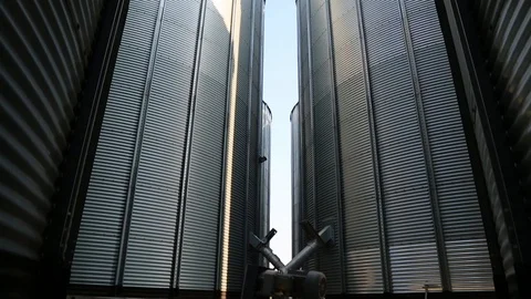 Between Large Silos 스톡 동영상 126993089