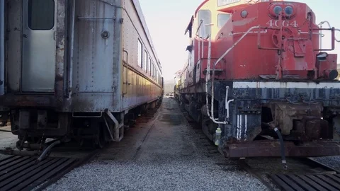 In Between Old Trains Stock Footage 72794373