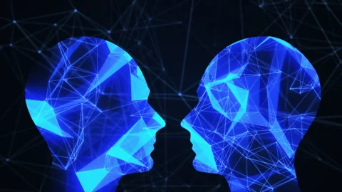 Between science and technologies. Two heads of artificial programs in cyberspace Stock Footage 245638294
