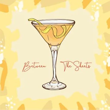 BETWEEN THE SHEETS, low-alcohol, Light rum and brandy, orange liqueur and lemon Stock Illustration