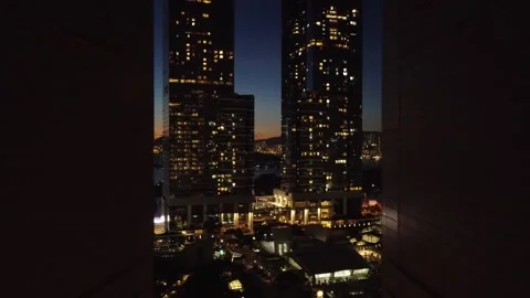 Between Skyscrapers Aerial Footage, Pull Back Shot, Night, Dusk, Hong Kong Stock Footage 247934765