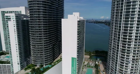 In between the towers in Miami Stock Footage 197049293
