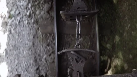 Between train carts. Vintage train connection between carts at high speed. Ol Stock Footage 92359918