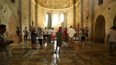Between the two columns behind the destroyed marble partition, there is a Stock Footage 118017861