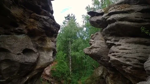 Between two old high stones like wall 스톡 동영상 74322335