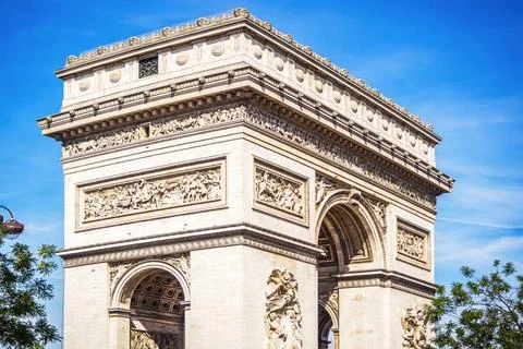 The beutiful and monumental Arc de Triomphe on the Place of the General De... Stock-Fotos