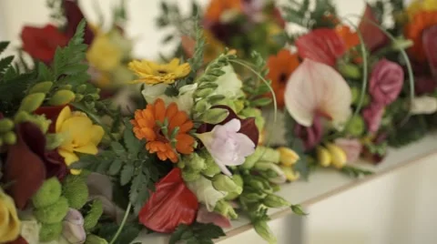 Beutiful bouquets lined up Stock Footage 56842426