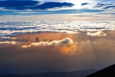 Beutiful cloud ocean above the sea. View from the top of Bali island, Indon.. Stock Illustration