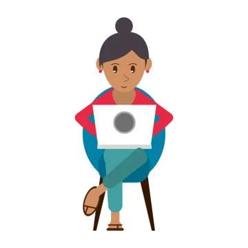 Beutiful girl using laptop sitting 스톡 일러스트