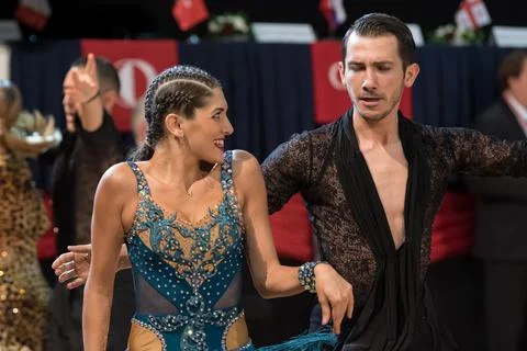 A Beutiful Photo of a Dancing Couple at a WDSF Ballroom Competition Stock Photos