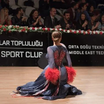 A Beutiful Photo of a Dancing Couple at a WDSF Ballroom Competition Stock Photos