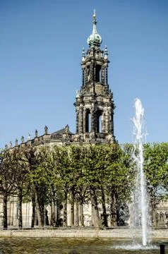 Beutiful view on Old Architecture of Dresden (Germany) with fountain Stock Photos