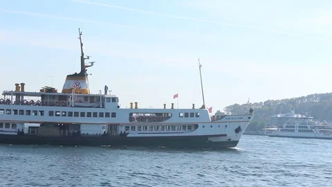 Beutiful White Passenger Ship at the Bosphorus, Istanbul, Turkey Stock Footage 82276161