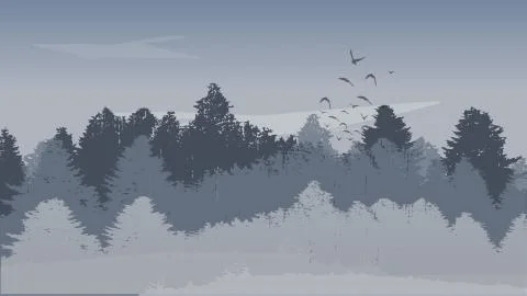 Beutiful Winter Landscape Background with Winter Colored Pine Tree Forest and Stock Illustration