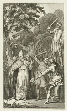 On Bevel van Willibrord, the idolation image of Wodan is shattered in West... Stock Photos