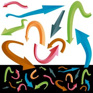 Beveled curving arrow set Stock Illustration