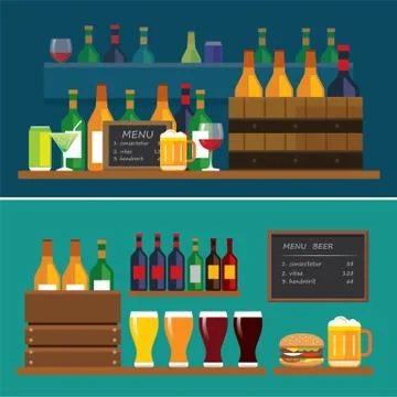 Beverage and beer flat design banner Stock Illustration