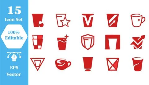 Beverage and cup icon collection with beverage pictogram isolated container Stock Illustration