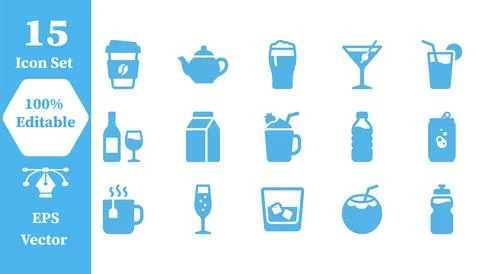 Beverage and drink cafe vector icon set with beverage cocktail smoothie Stock Illustration