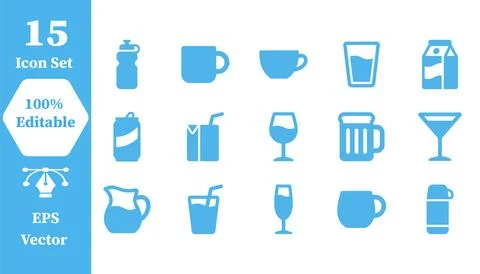 Beverage and drink container icon set with beverage container cocktail Stock Illustration
