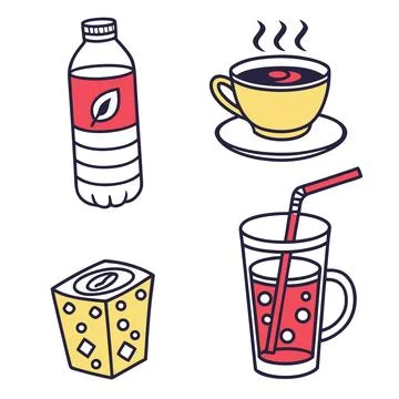 Beverage and Drink Icon Set with Water Juice and Coffee Stock Illustration