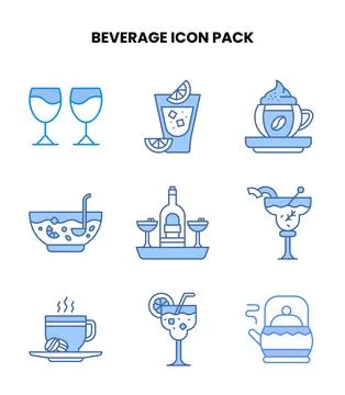 Beverage Blue Vector Icons Pack Stock Illustration