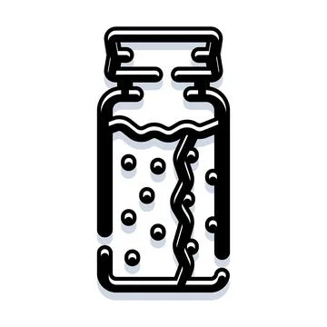 Beverage bottle containing bubbles and liquid line art Stock Illustration
