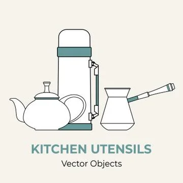Beverage coffee tea set concept vector isolated. Tea pot thermos thermo bottl Stock Illustration
