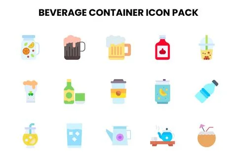 Beverage Container Flat Vector Icons Pack Stock Illustration