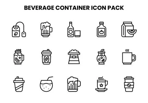 Beverage Container Line Bundle Icons Pack Stock Illustration