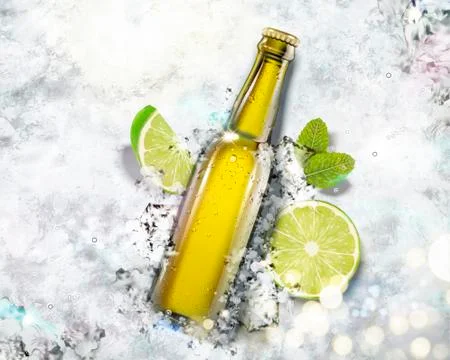 Beverage on crushed ice background Stock Illustration
