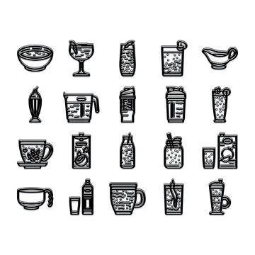 Beverage drinks collection presenting various cup bottle types Stock Illustration