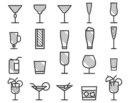 Beverage, drinks vector thin line symbol icon. Beer, Cocktails. Party outline Stock Illustration