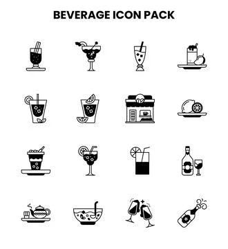 Beverage DuoTone Vector Icons Pack Stock Illustration