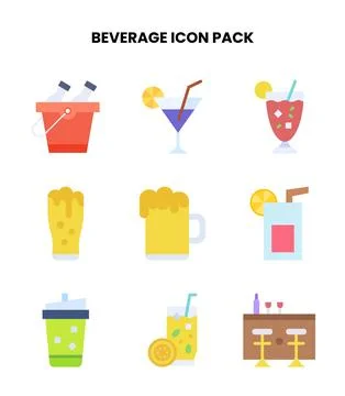 Beverage Flat Bundle Icons Pack Stock Illustration