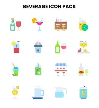 Beverage Flat Design Icons Pack Stock Illustration