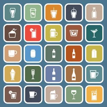 Beverage flat icons on blue background Stock Illustration