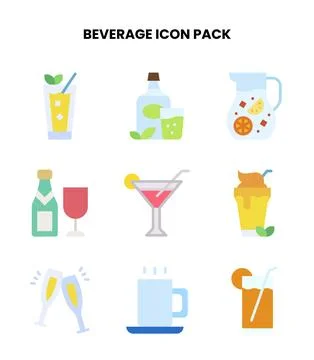 Beverage Flat Scalable Icons Pack Stock Illustration