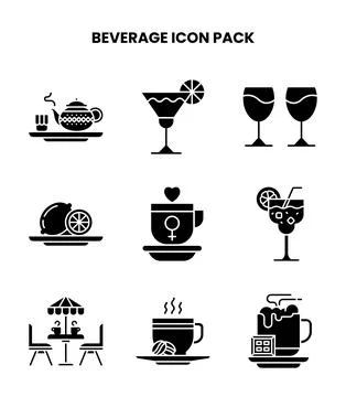 Beverage Glyph UI Icons Pack Stock Illustration