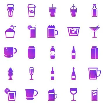 Beverage gradient icons on white background Stock Illustration