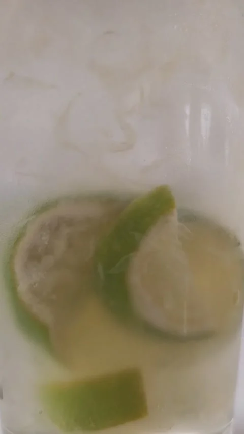 Beverage with ice and lemon, closeup footage Stock Footage 303308254